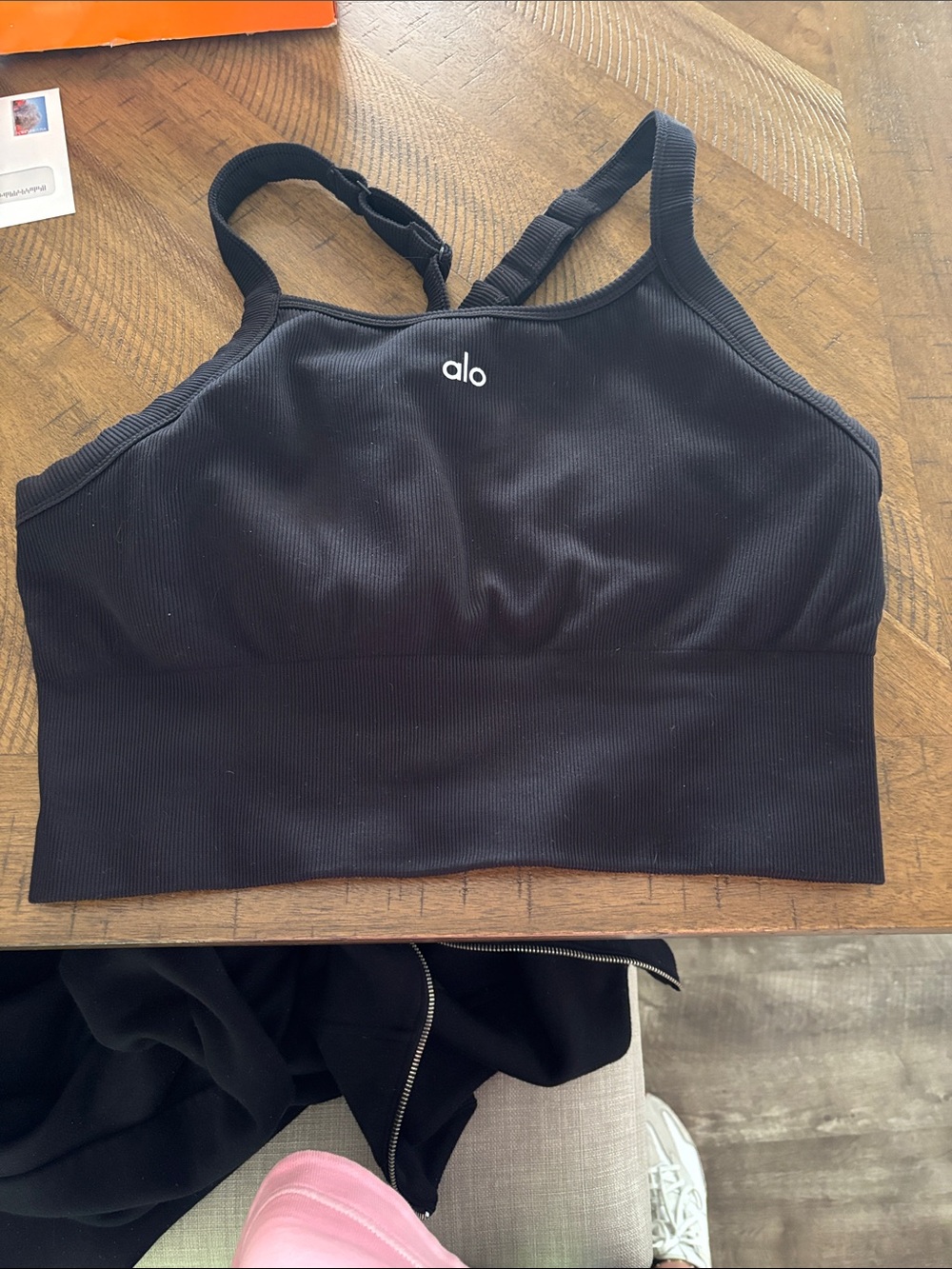 ALO Yoga Black Ribbed Seamless Sports Bra with Adjustable Straps